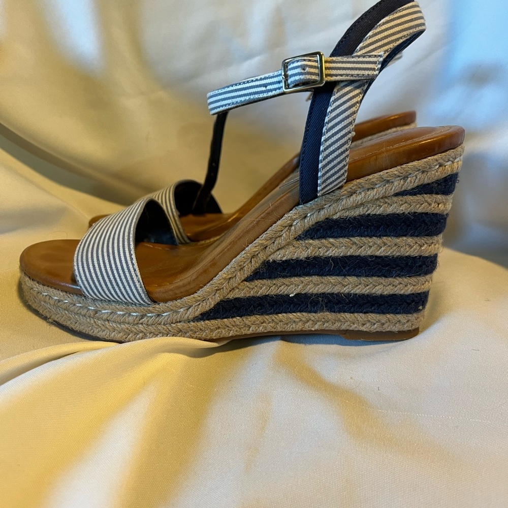 Kelly & Katie Navy and White Striped Wedges